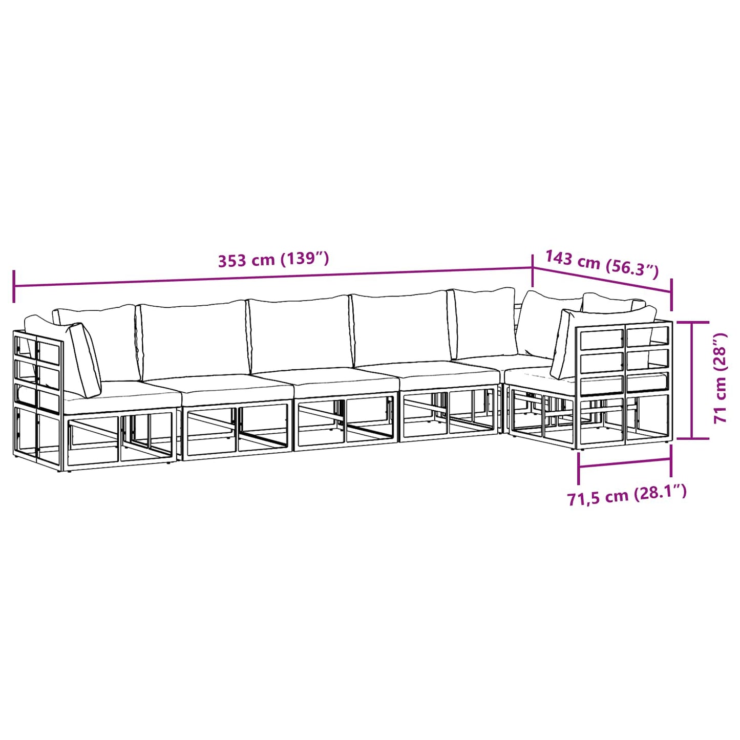 vidaXL Ensemble de canapés de jardin avec coussins 6 pcs Noir Aluminium