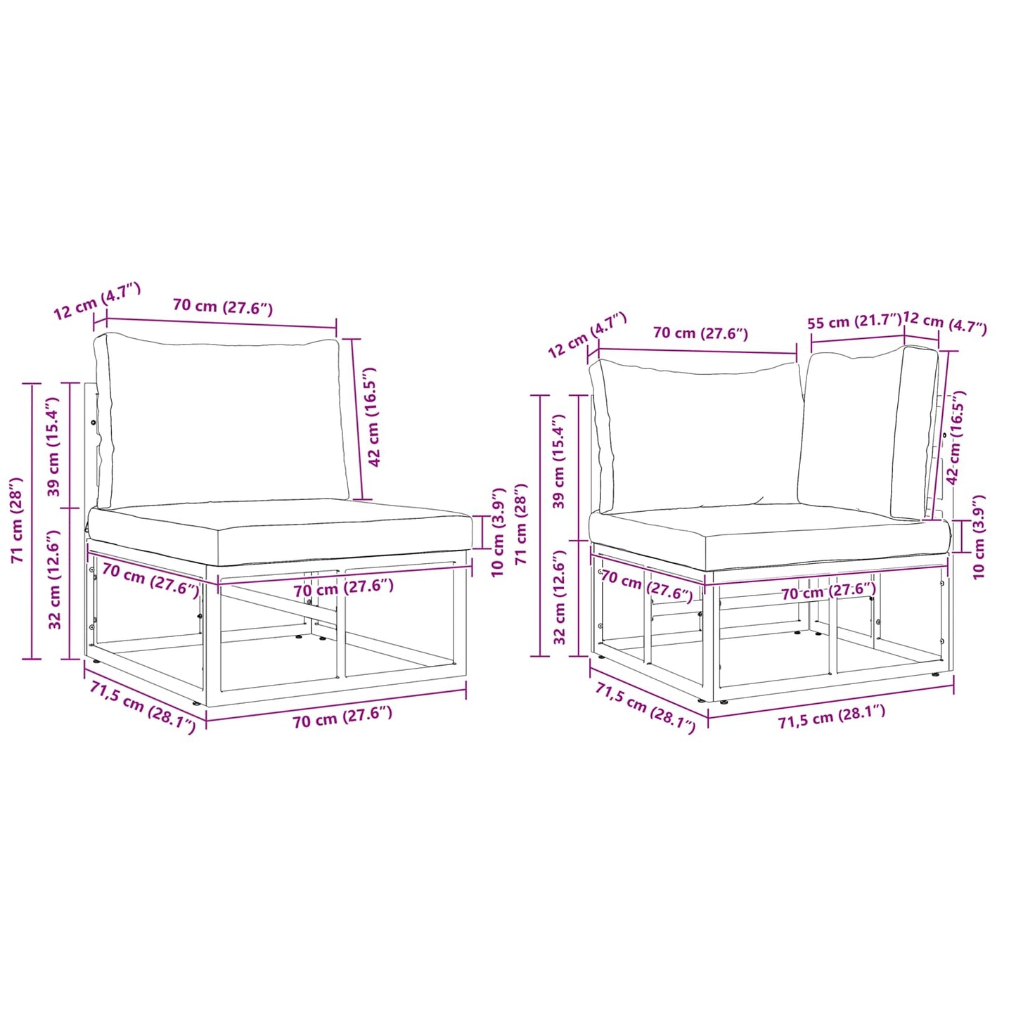 vidaXL Ensemble de canapés de jardin avec coussins 6 pcs Noir Aluminium