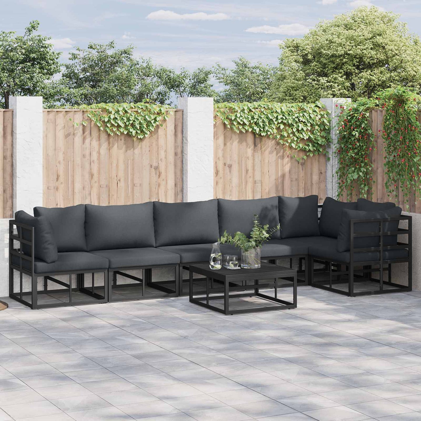 Gartensofa-set mit Kissen 7 pcs Schwarz Aluminium