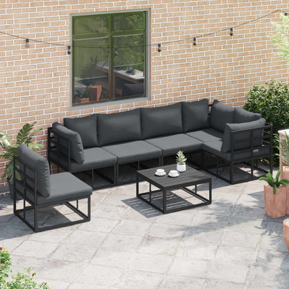 Gartensofa-set mit Kissen 7 pcs Schwarz Aluminium