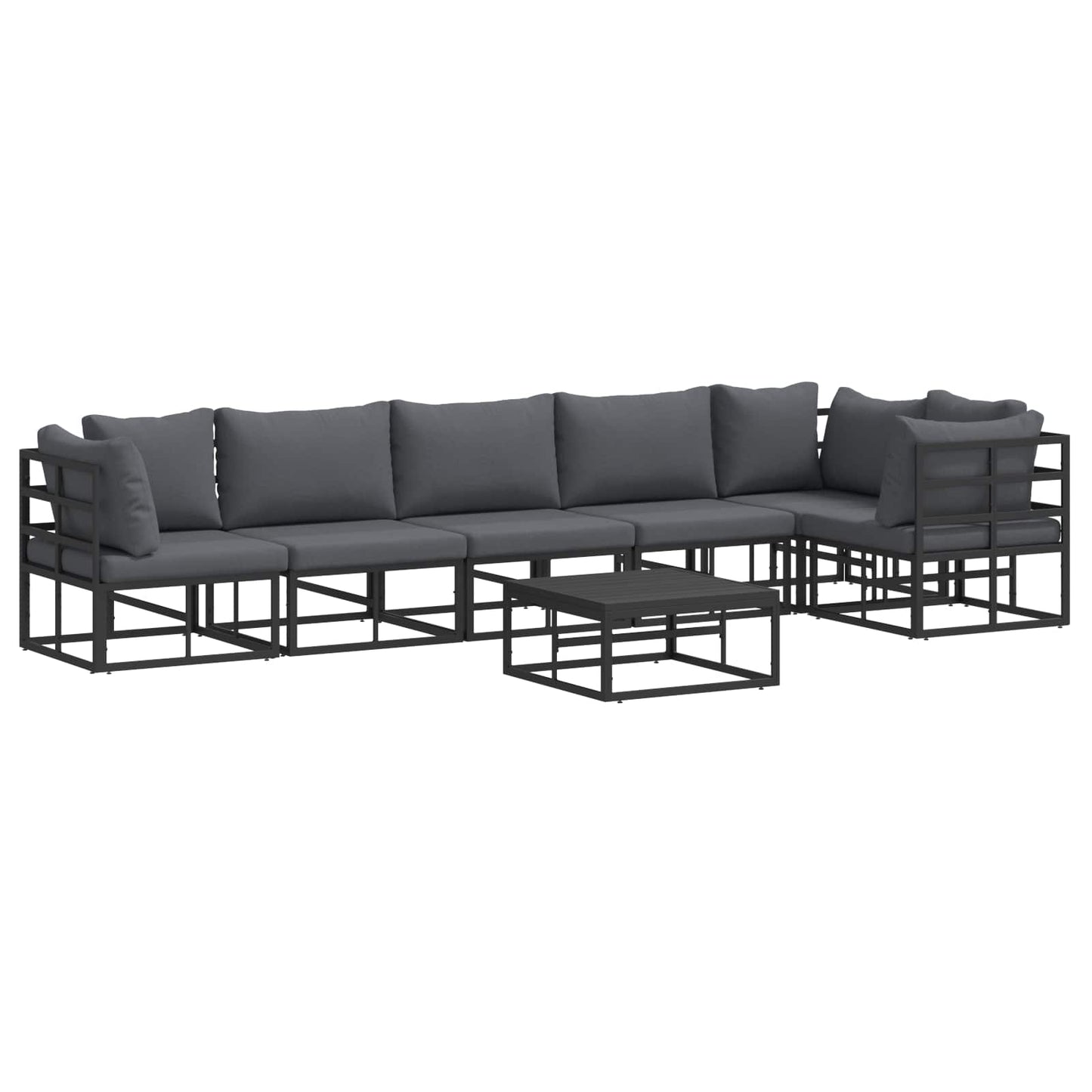 Gartensofa-set mit Kissen 7 pcs Schwarz Aluminium