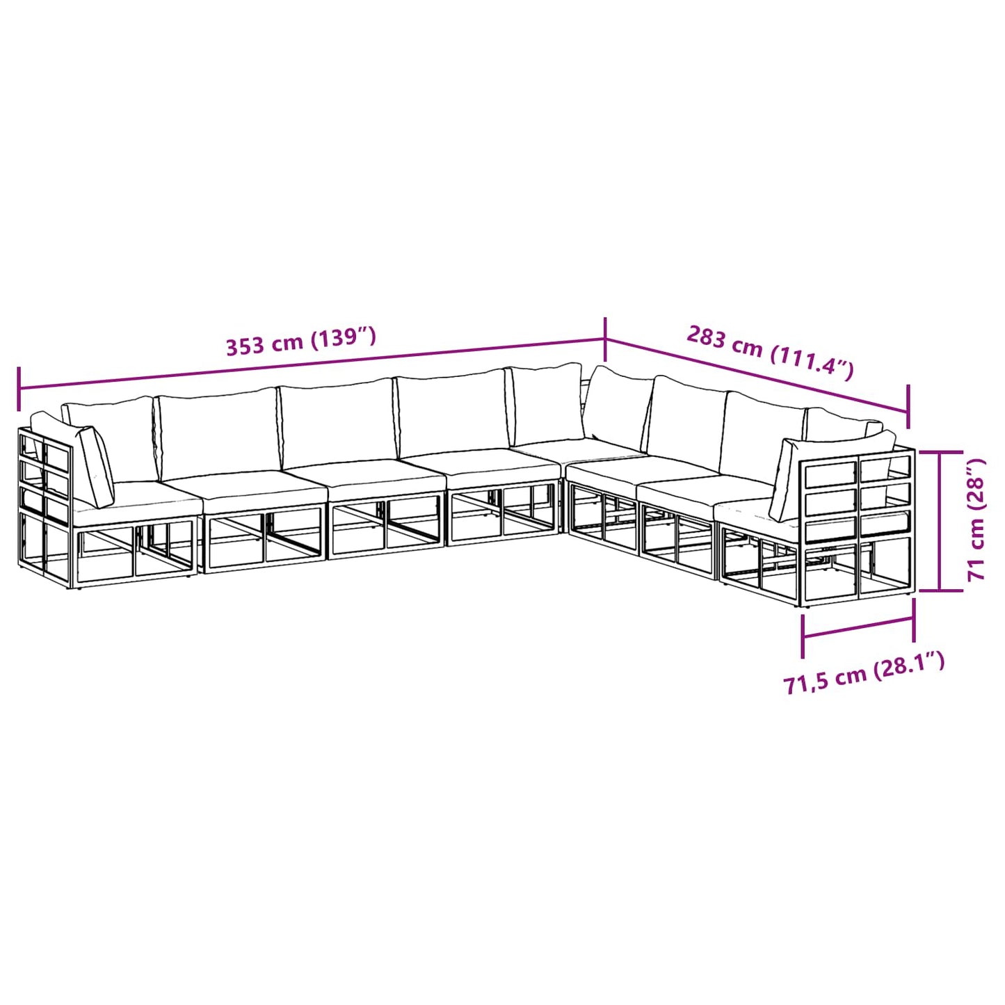Gartensofa-set mit Kissen 8 pcs Schwarz Aluminium