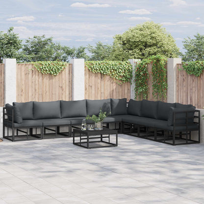 vidaXL Salon de jardin avec coussins 9 pcs Noir Aluminium