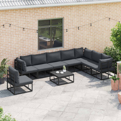 vidaXL Salon de jardin avec coussins 9 pcs Noir Aluminium