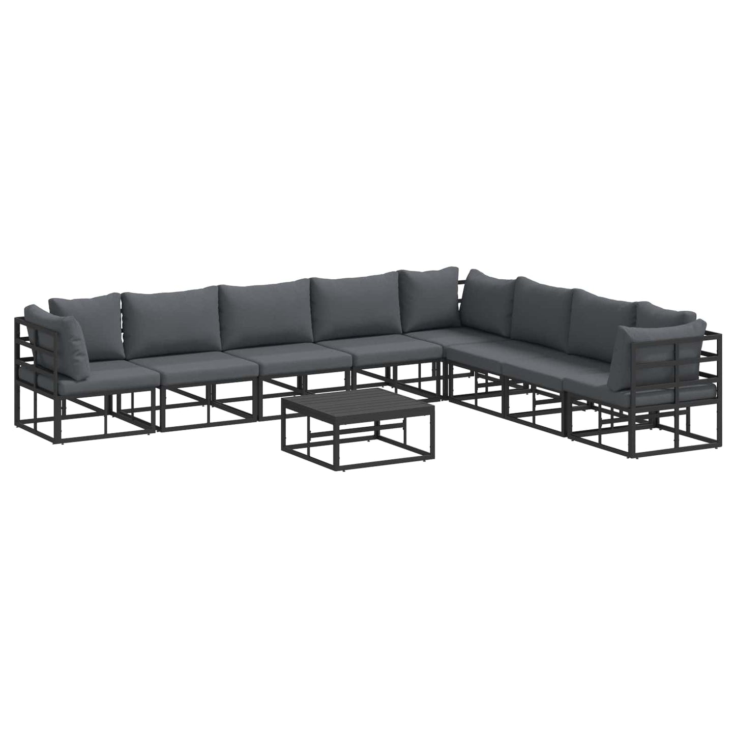 vidaXL Salon de jardin avec coussins 9 pcs Noir Aluminium