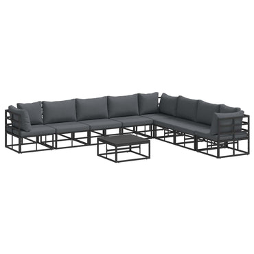 vidaXL Salon de jardin avec coussins 9 pcs Noir Aluminium