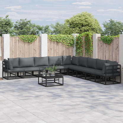 vidaXL Salon de jardin avec coussins 9 pcs Noir Aluminium