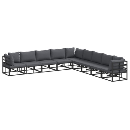 vidaXL Salon de jardin avec coussins 9 pcs Noir Aluminium