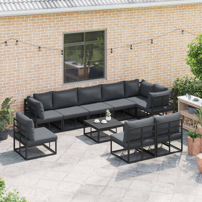 vidaXL Ensemble de canapés de jardin avec coussins 10 pcs Aluminium noir