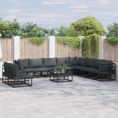 vidaXL Salon de jardin avec coussins 10 pcs Noir Aluminium