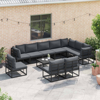 vidaXL Salon de jardin avec coussins 10 pcs Noir Aluminium