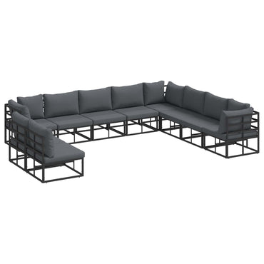 vidaXL Salon de jardin avec coussins 10 pcs Noir Aluminium