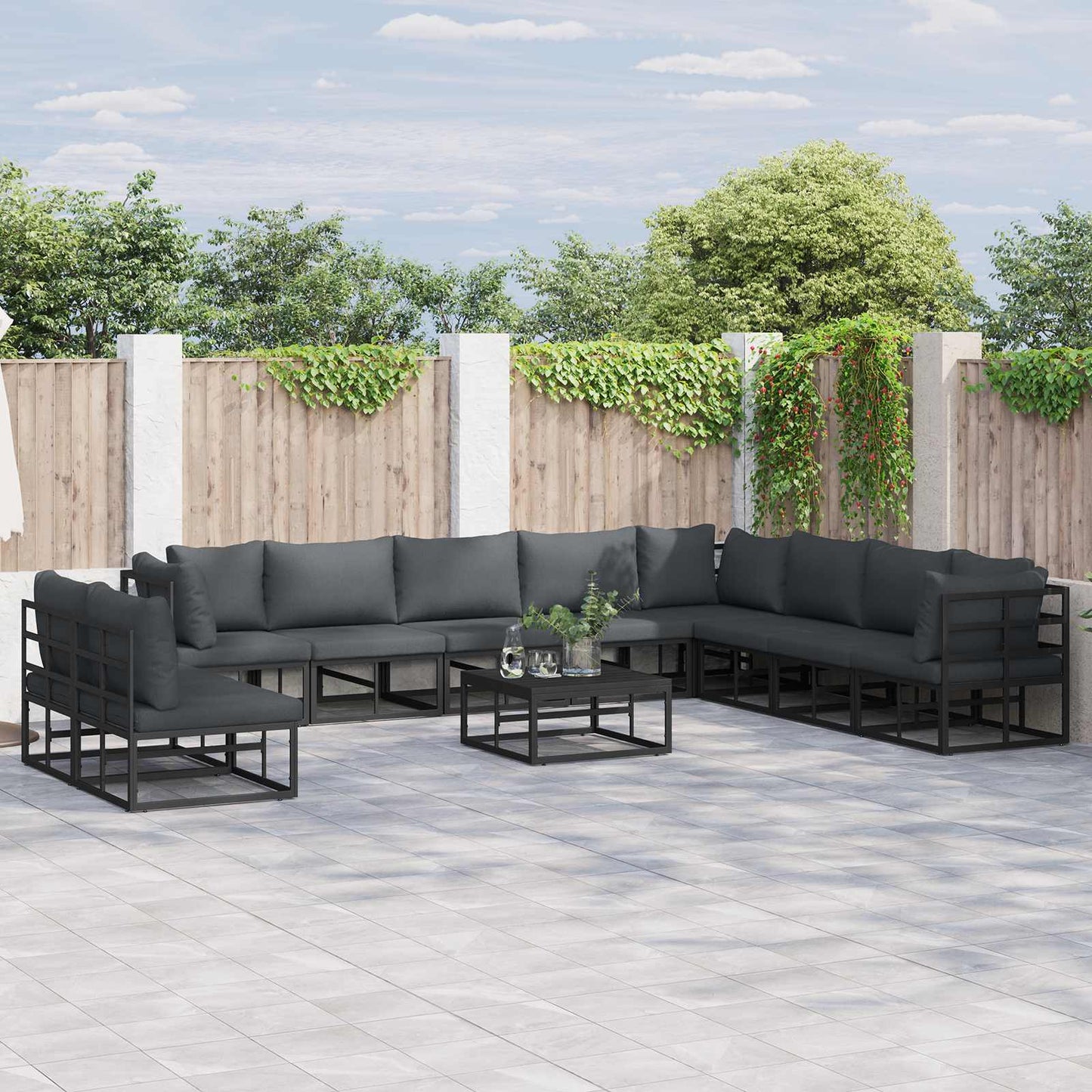 vidaXL Ensemble de canapés de jardin avec coussins 11 pcs Noir Aluminium