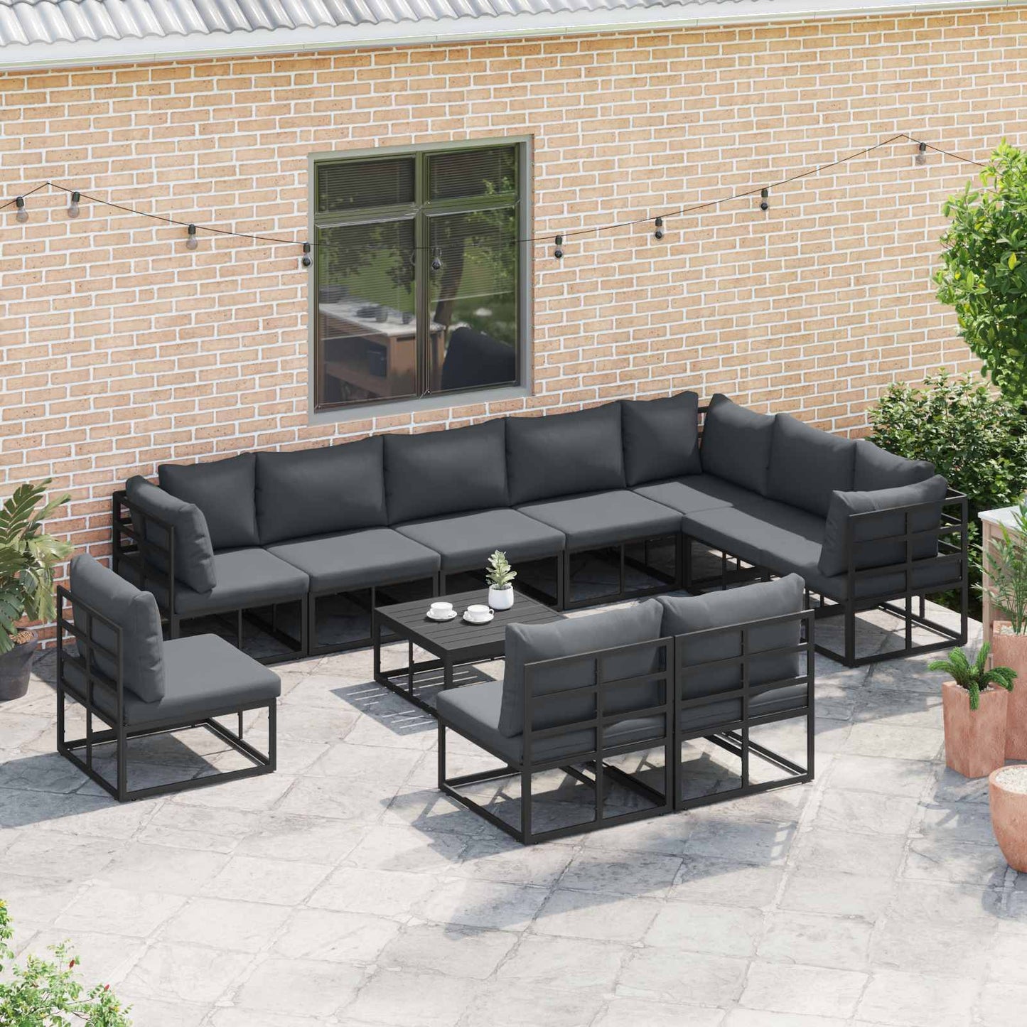vidaXL Ensemble de canapés de jardin avec coussins 11 pcs Noir Aluminium