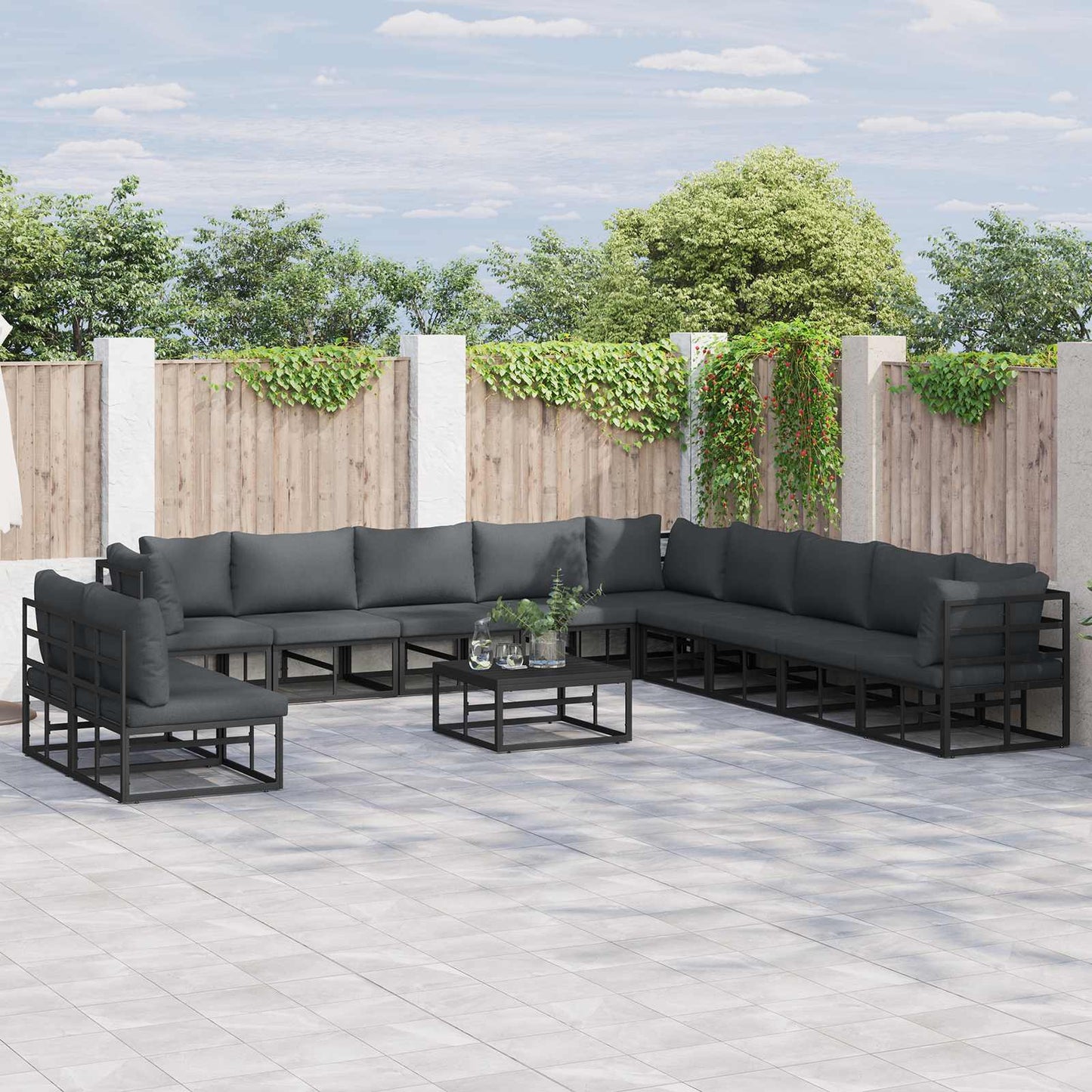 vidaXL Salon de jardin avec coussins 11 pcs Noir Aluminium