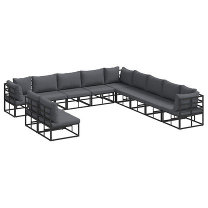 vidaXL Salon de jardin avec coussins 11 pcs Noir Aluminium