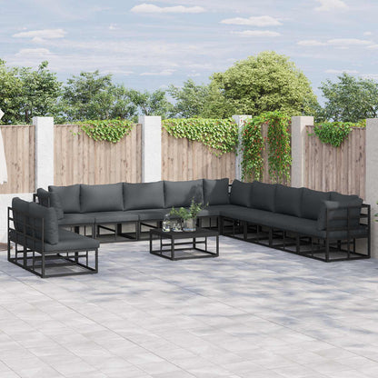 vidaXL Ensemble de canapés de jardin avec coussins 12 pcs Noir Aluminium