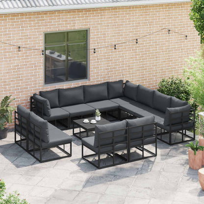 vidaXL Ensemble de canapés de jardin avec coussins 12 pcs Noir Aluminium