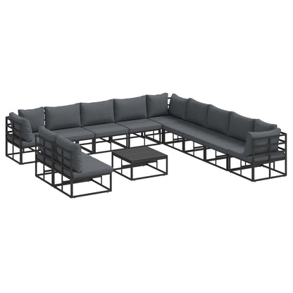 vidaXL Ensemble de canapés de jardin avec coussins 12 pcs Noir Aluminium