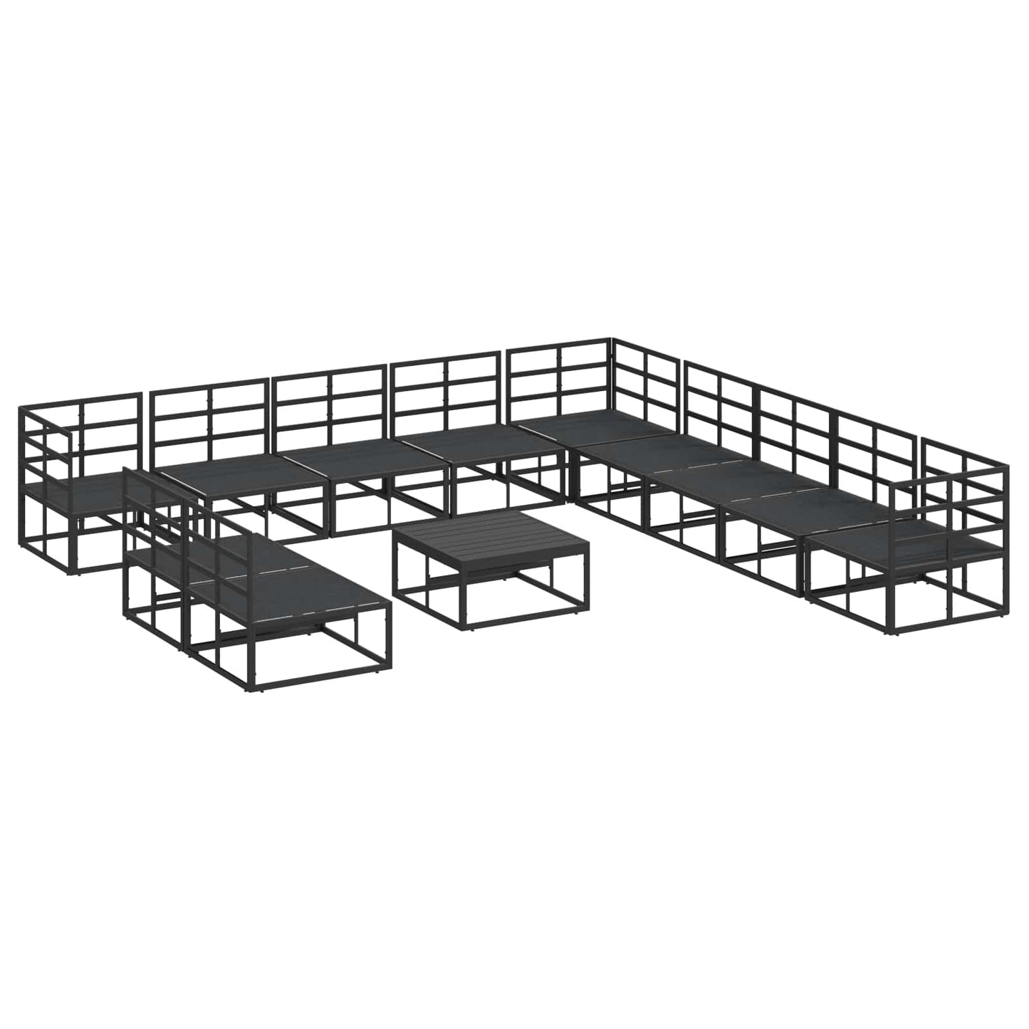 vidaXL Ensemble de canapés de jardin avec coussins 12 pcs Noir Aluminium