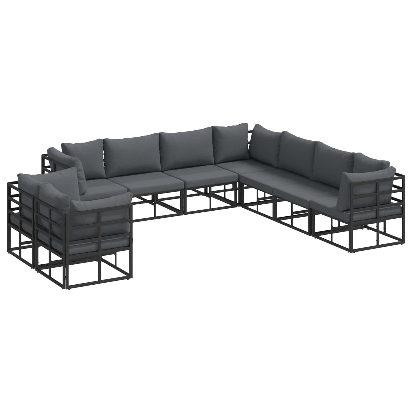 vidaXL Salon de jardin avec coussins 9 pcs Noir Aluminium
