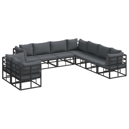 vidaXL Salon de jardin avec coussins 9 pcs Noir Aluminium