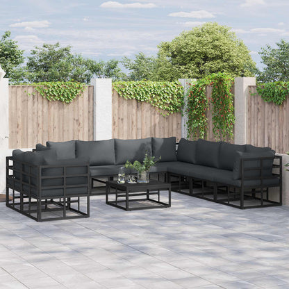 vidaXL Ensemble de canapés de jardin avec coussins 10 pcs Noir Aluminium