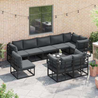 vidaXL Ensemble de canapés de jardin avec coussins 10 pcs Noir Aluminium