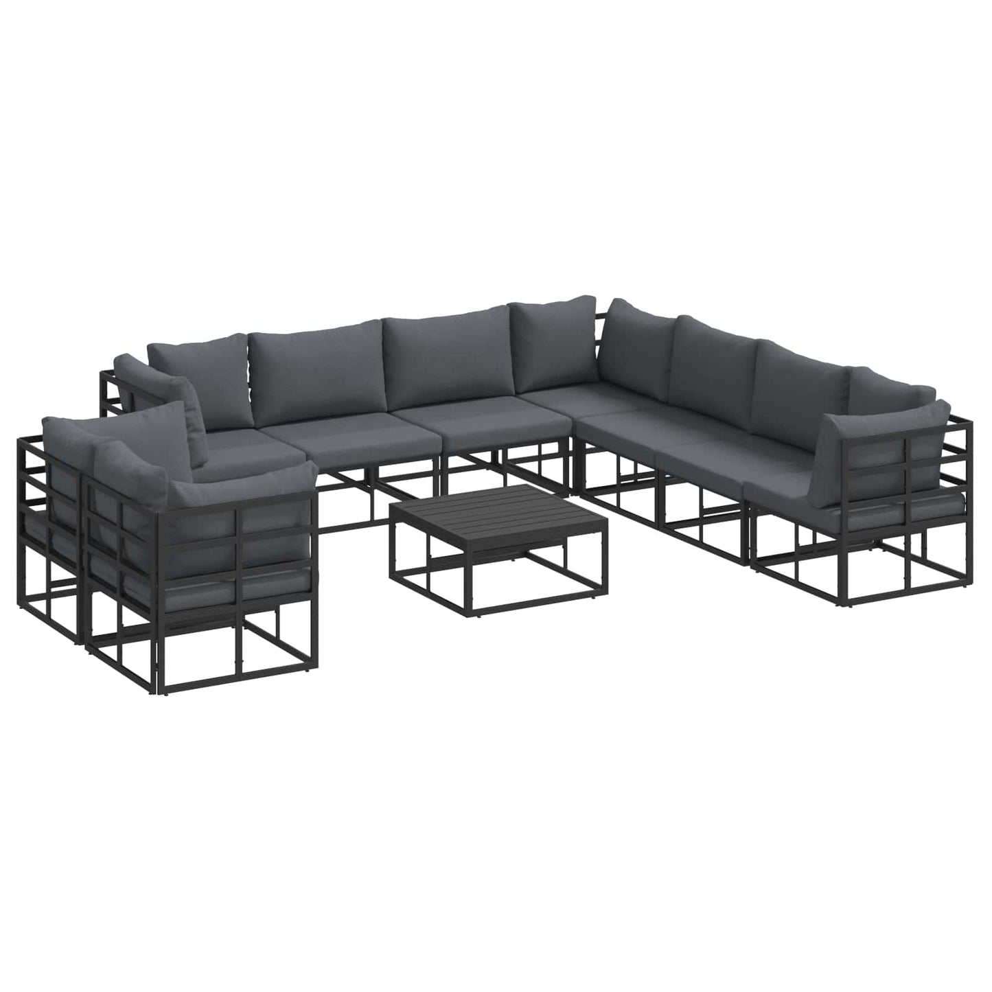 vidaXL Ensemble de canapés de jardin avec coussins 10 pcs Noir Aluminium