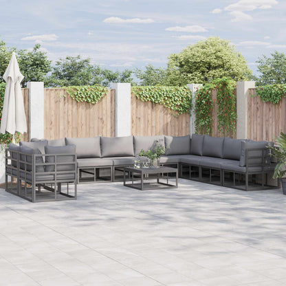 vidaXL Gartensofa-set mit Kissen 10 pcs Schwarz Aluminium