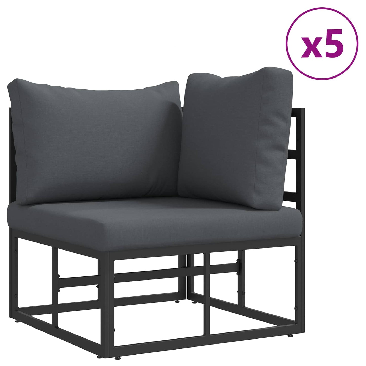 vidaXL Gartensofa-set mit Kissen 10 pcs Schwarz Aluminium