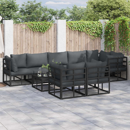 Gartensofa-set mit Kissen 9 pcs Schwarz Aluminium