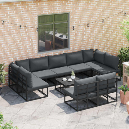 Gartensofa-set mit Kissen 9 pcs Schwarz Aluminium