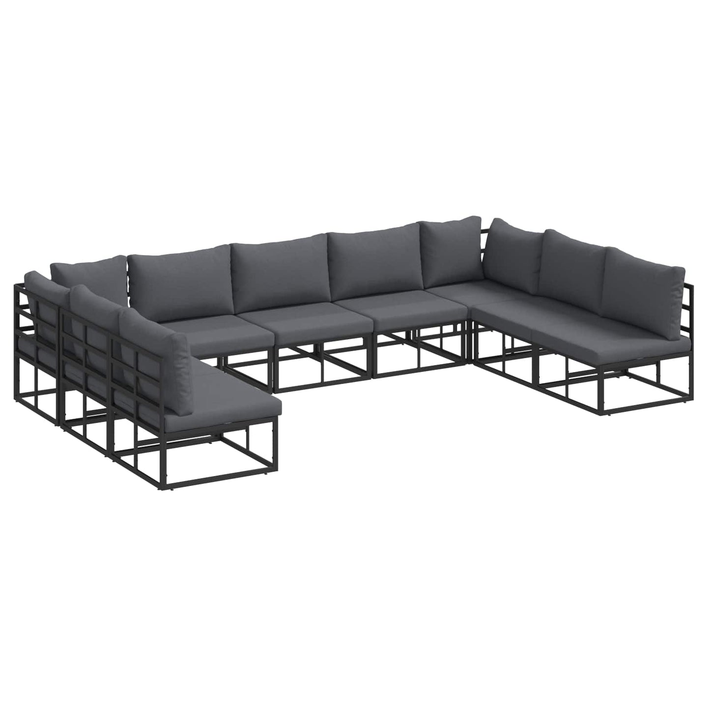 Gartensofa-set mit Kissen 9 pcs Schwarz Aluminium