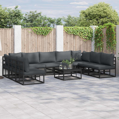 Gartensofa-set mit Kissen 10 pcs Schwarz Aluminium