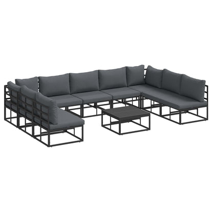 Gartensofa-set mit Kissen 10 pcs Schwarz Aluminium