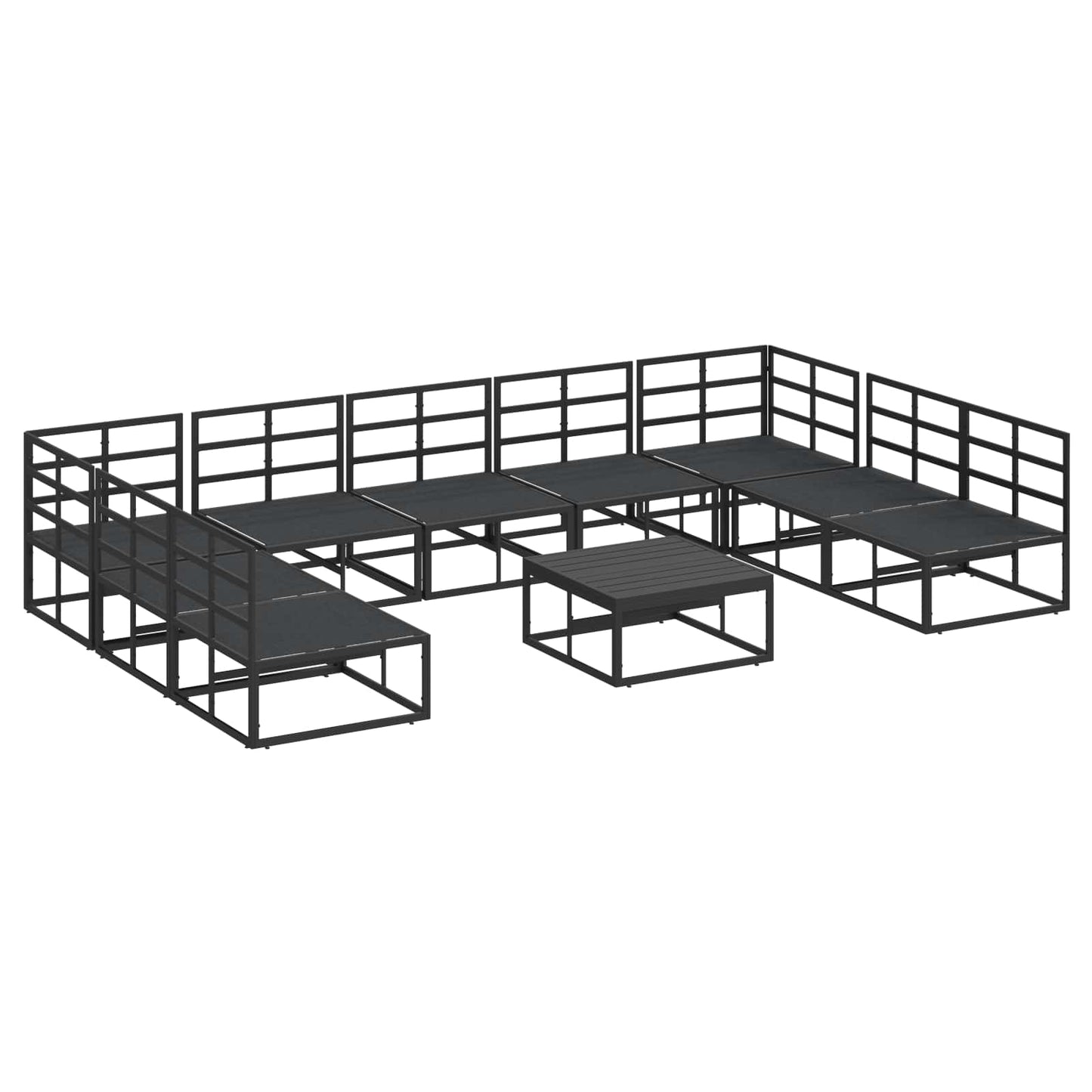 Gartensofa-set mit Kissen 10 pcs Schwarz Aluminium