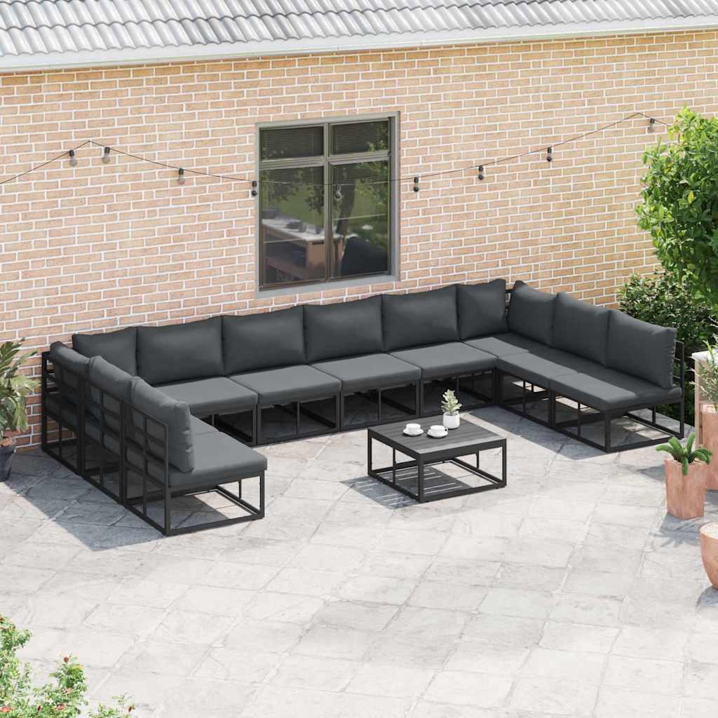 vidaXL Canapé de jardin avec coussins 10 pcs Noir Aluminium