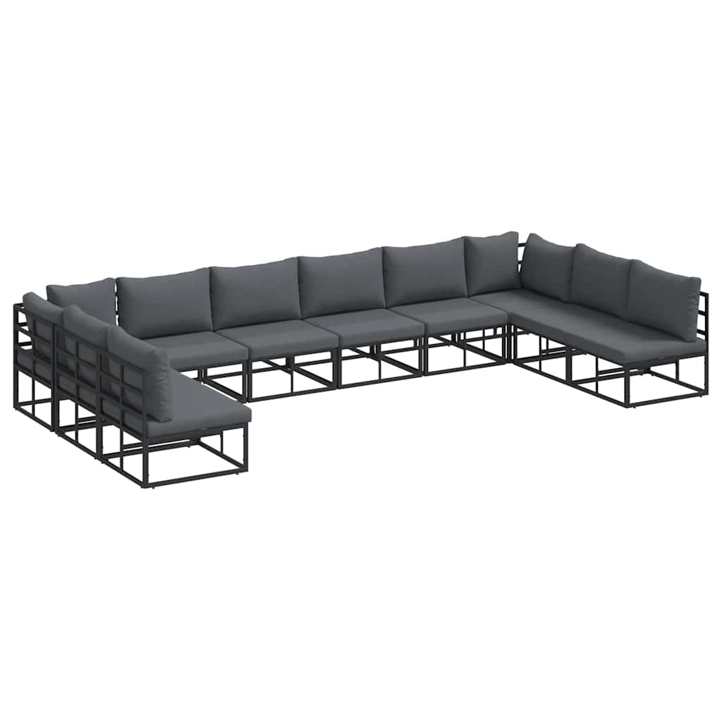 vidaXL Canapé de jardin avec coussins 10 pcs Noir Aluminium