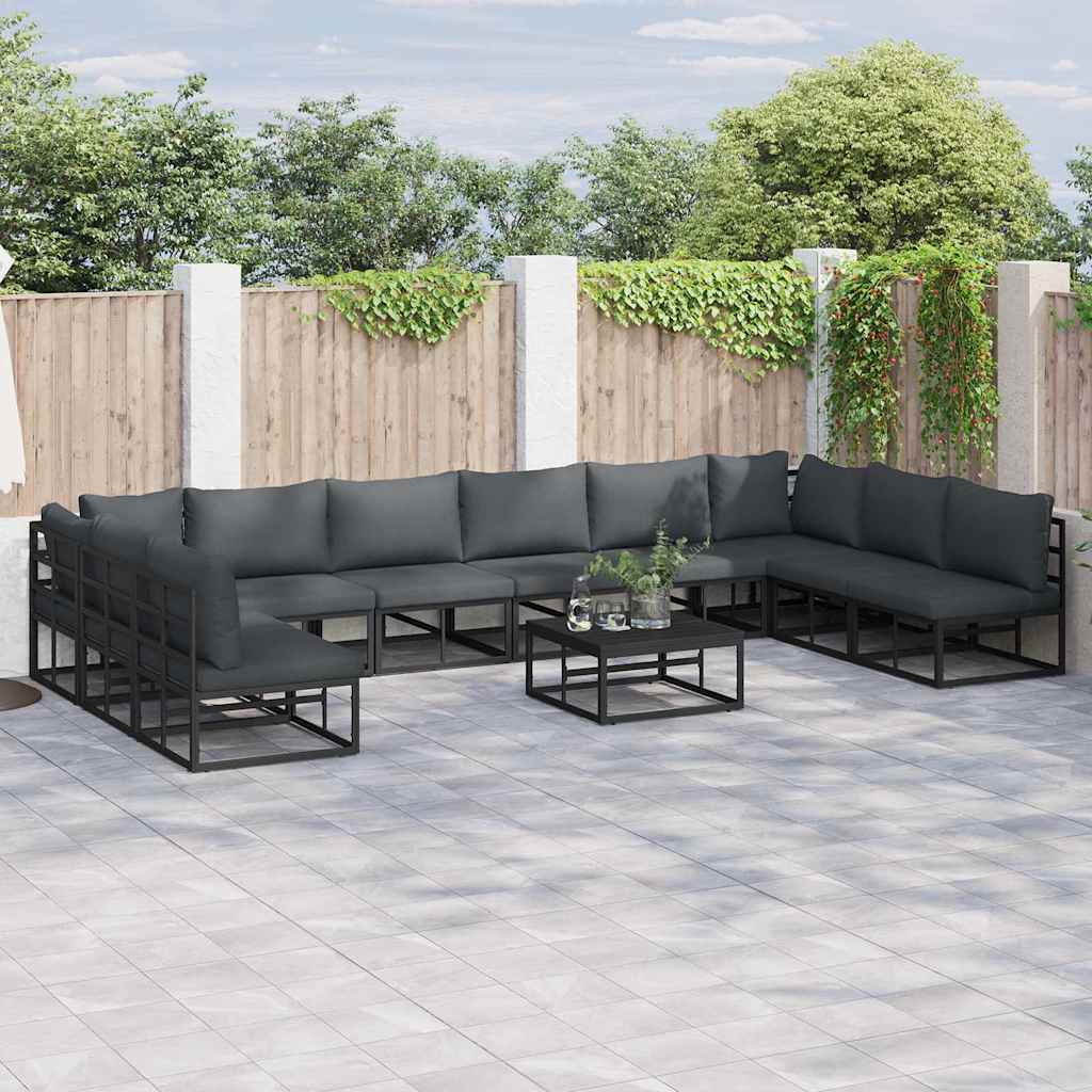 vidaXL Salon de jardin avec coussins 11 pcs Aluminium noir