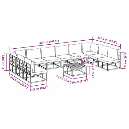vidaXL Salon de jardin avec coussins 11 pcs Aluminium noir