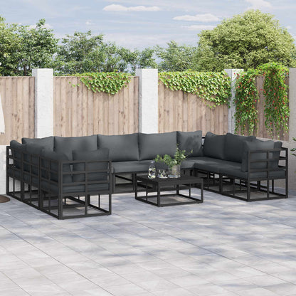 vidaXL Gartensofa-set mit Kissen 9 pcs Schwarz Aluminium