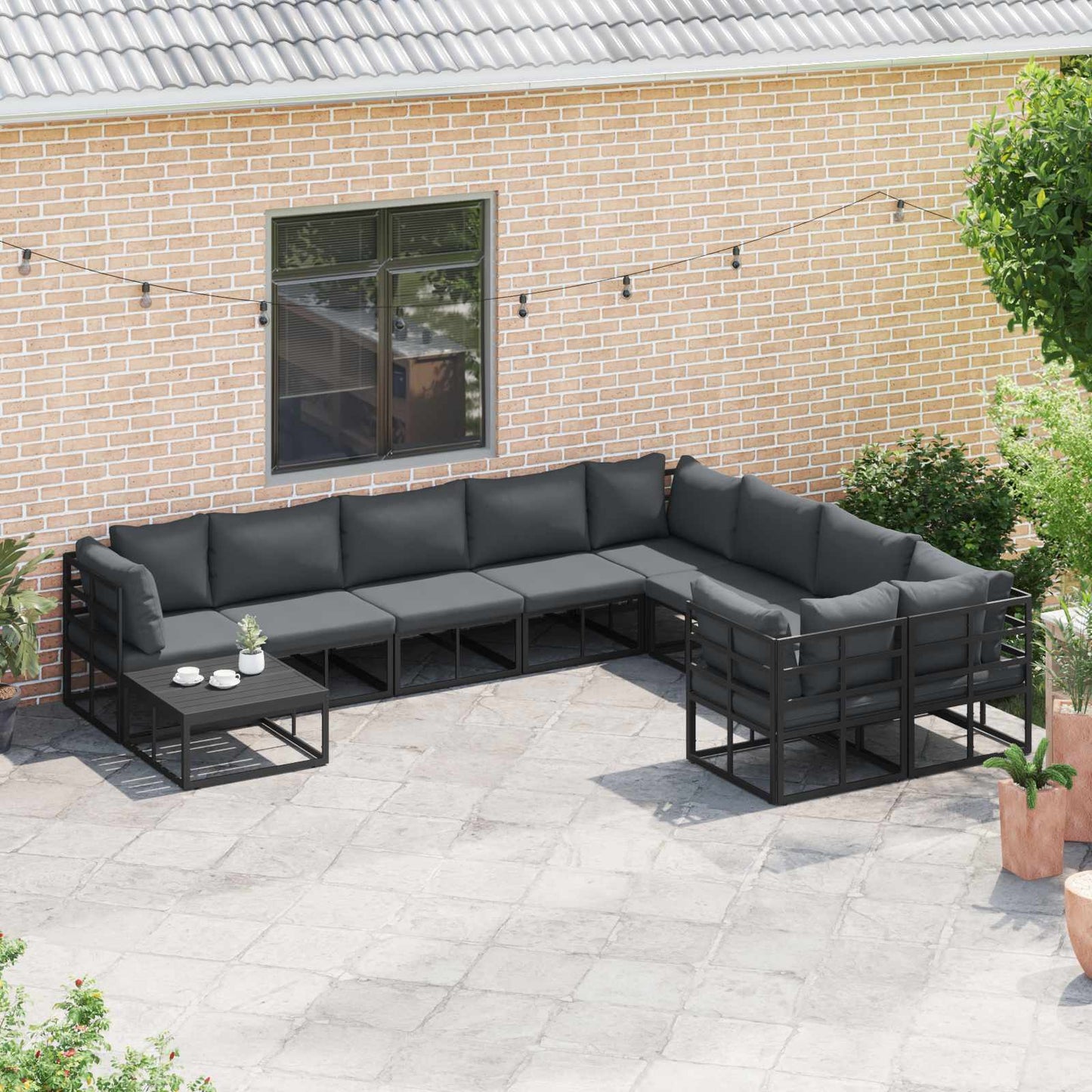 vidaXL Gartensofa-set mit Kissen 9 pcs Schwarz Aluminium