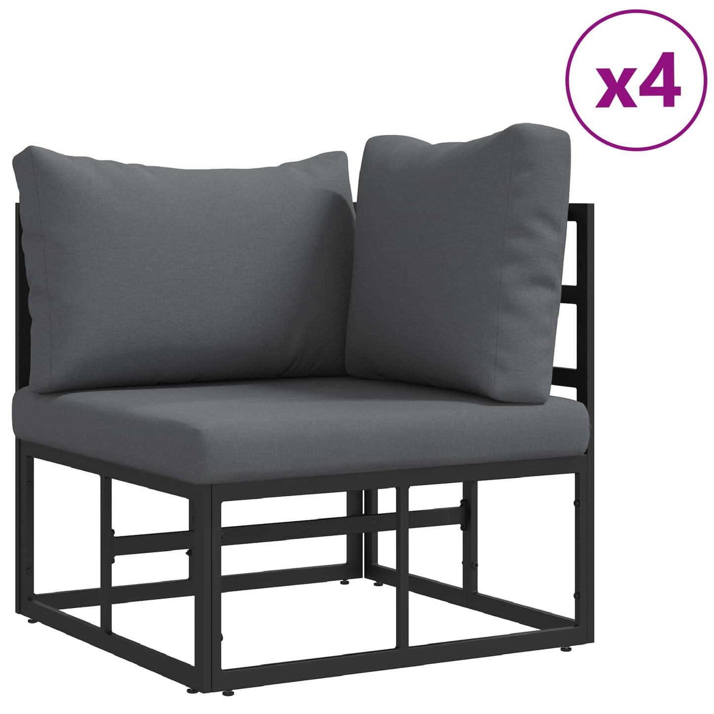 vidaXL Gartensofa-set mit Kissen 9 pcs Schwarz Aluminium