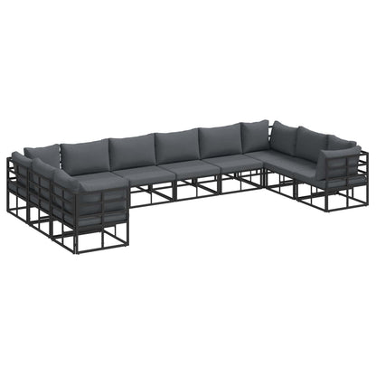Gartensofa-set mit Kissen 10 pcs Schwarz Aluminium