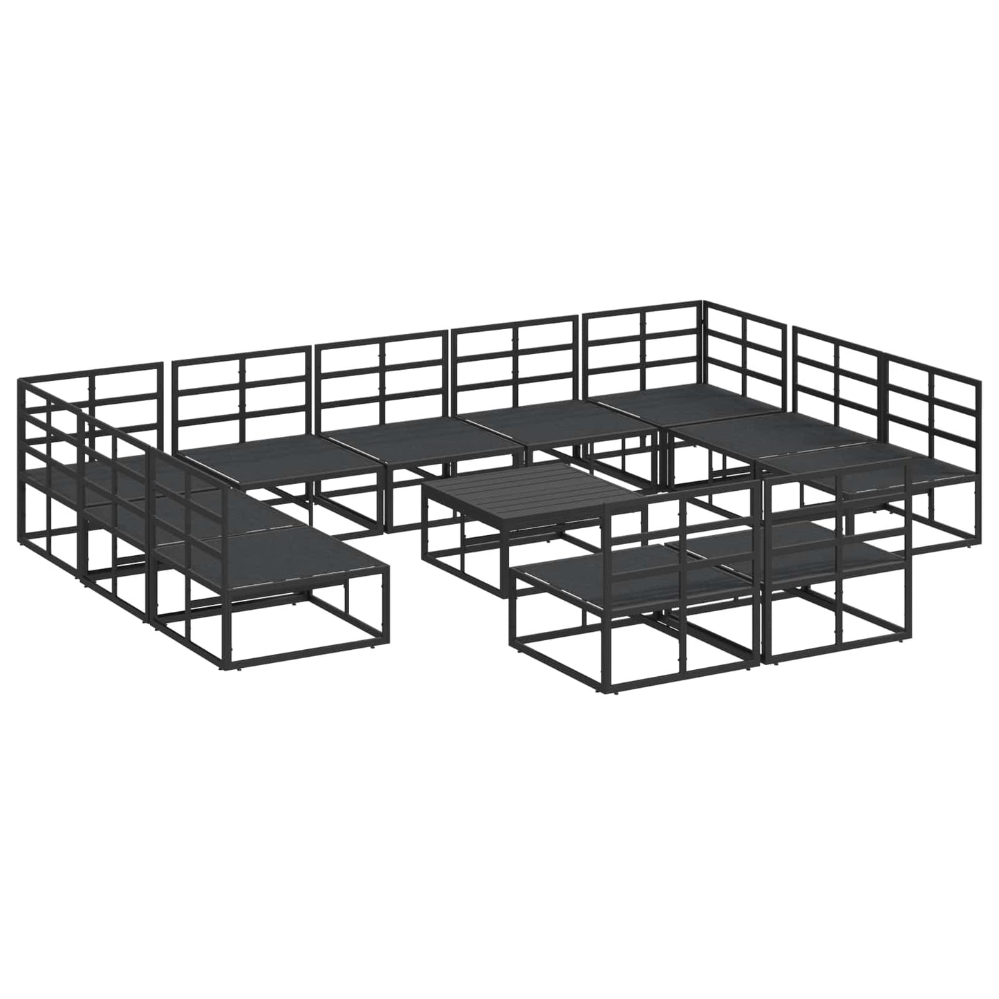 vidaXL Gartensofa-set mit Kissen 12 pcs Schwarz Aluminium