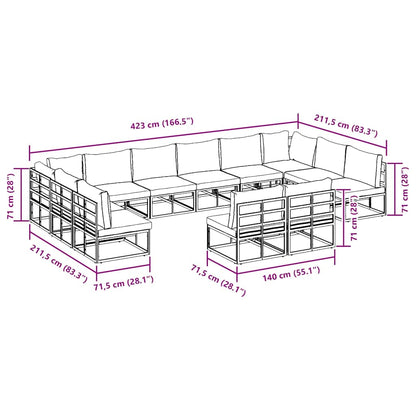 vidaXL Gartensofa-set mit Kissen 12 pcs Schwarz Aluminium