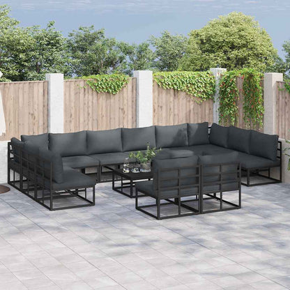 vidaXL Gartensofa-set mit Kissen 13 pcs Schwarz Aluminium