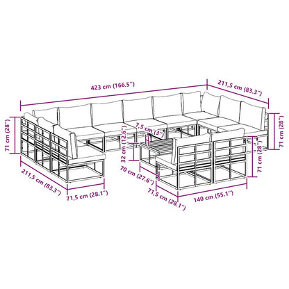 vidaXL Gartensofa-set mit Kissen 13 pcs Schwarz Aluminium