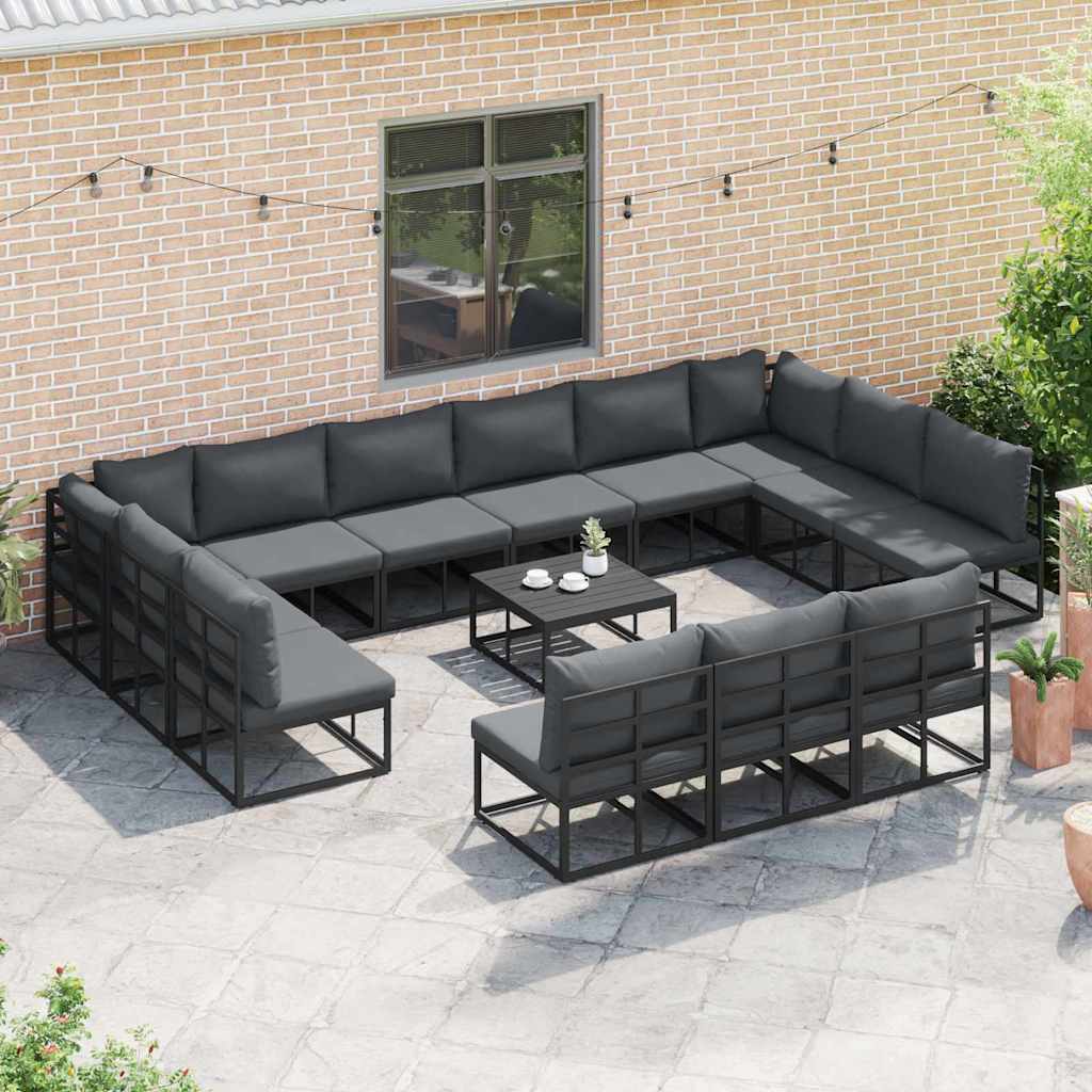 vidaXL Gartensofa-set mit Kissen 13 pcs Schwarz Aluminium